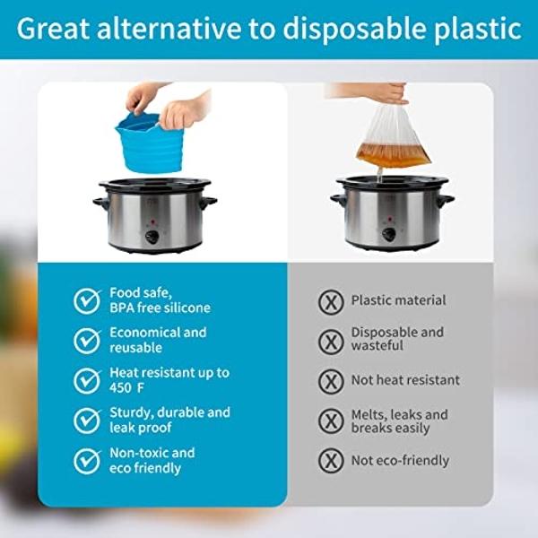 2 PCs 6-8 Quarts Silicone Crock Pot Divider Insert Oval, Reusable Slow Cooker Liners for Hamilton Beach, KitchenAid or any other Crockpot Liners, Dishwasher Safe, Leak Proof, Easy 