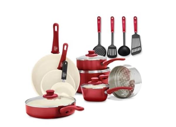 T-fal Ultimate Hard Anodized Nonstick Cookware Set 17 Piece, Oven Broiler Safe 400F, Lid Safe 350F, Kitchen Cooking Set w/Fry Pans, Saucepans, Saute Pan, Griddle, Pots and Pans, Di