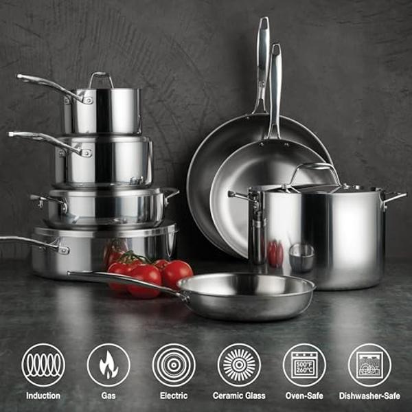 Tramontina Tri-Ply Clad Stainless Steel 13-Piece Cookware Set with Lids, Pots and Pans Kitchen Set, Induction-Ready, Dishwasher-Safe, NSF-Certified