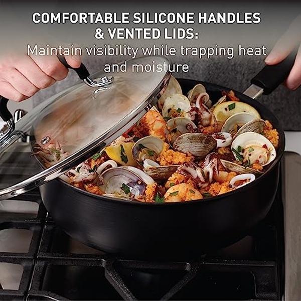 T-fal Ultimate Hard Anodized Nonstick Cookware Set 17 Piece, Oven Broiler Safe 400F, Lid Safe 350F, Kitchen Cooking Set w/Fry Pans, Saucepans, Saute Pan, Griddle, Pots and Pans, Di