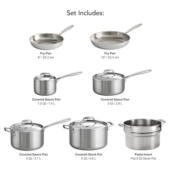 Tramontina Tri-Ply Clad Stainless Steel 11-Piece Cookware Set with Lids, Pots and Pans Kitchen Set, Induction-Ready, Dishwasher-Safe, NSF-Certified
