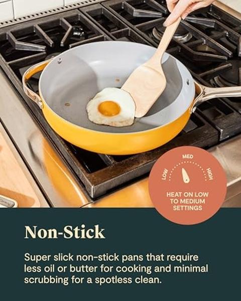 Caraway Nonstick Ceramic Cookware Set (12 Piece) Pots, Pans, Lids and Kitchen Storage - Non Toxic - Oven Safe & Compatible with All Stovetops - Gray