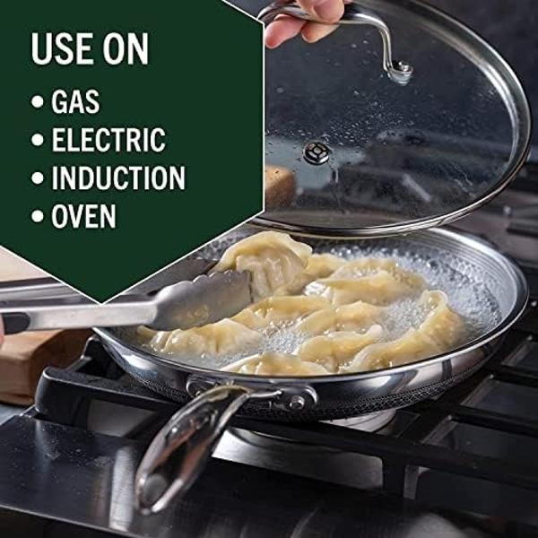 HexClad Hybrid Nonstick 6-Piece Fry Pan Set, 8, 10, and 12-Inch Frying Pans with Tempered Glass Lids, Stay-Cool Handles, Dishwasher-Friendly, Induction-Ready, Compatible with All C