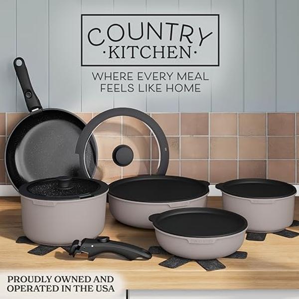 T-fal Refresh Ceramic, Ceramic Non Stick Cookware Set 20 Piece, Oven Broiler Safe 350F, Kitchen Set w/Egg Pan, Fry Pans, Saucepans, Griddle, Sautepan, Dutch Oven & Utensils, Pots, 