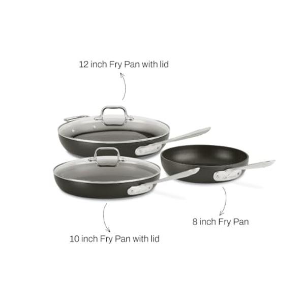 All-Clad HA1 Hard Anodized Nonstick Fry Pan Set – 3-Piece Cookware, 8", 10", 12" Skillets with Lid, Induction Compatible, Oven Safe to 500°F, Lid Safe to 350°F, Black