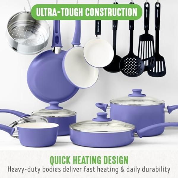 Caraway Nonstick Ceramic Cookware Set (12 Piece) Pots, Pans, Lids and Kitchen Storage - Non Toxic - Oven Safe & Compatible with All Stovetops - Gray