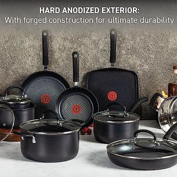T-fal Ultimate Hard Anodized Nonstick Cookware Set 12 Piece, Oven Broiler Safe 400F, Lid Safe 350F, Kitchen Cooking Set w/Fry Pans, Saucepans, Dutch Oven, Pots and Pans, Dishwasher