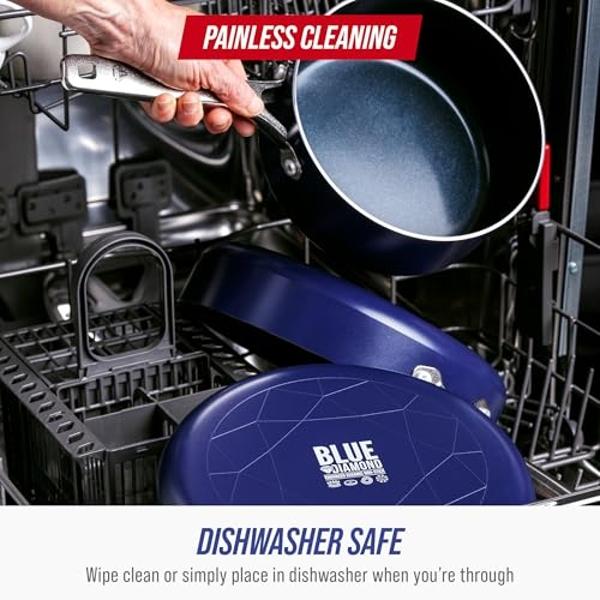 Blue Diamond Cookware Diamond Infused Ceramic Nonstick 20 Piece Cookware Bakeware Pots and Pans Set, PFAS-Free, Dishwasher Safe, Oven Safe, Blue