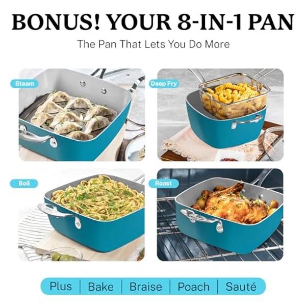 Gotham Steel 20 Piece Pots and Pans Set Nonstick Cookware Set, Pot and Pan Set, Kitchen Cookware Sets, Ceramic Cookware Set, Ceramic Pots and Pans Set, Pot Set, Dishwasher Safe, Aq