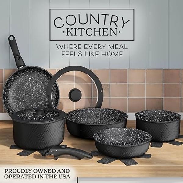 T-fal Refresh Ceramic, Ceramic Non Stick Cookware Set 12 Piece, Oven Broiler Safe 350F, Cookware, Kitchen Cooking Set w/Fry Pans, Saucepans & Kitchen Utensils, Pots and Pans Set No