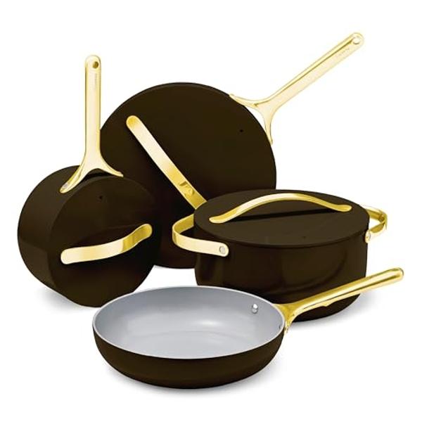 Caraway Nonstick Ceramic Cookware Set (12 Piece) Pots, Pans, Lids and Kitchen Storage - Non Toxic - Oven Safe & Compatible with All Stovetops - Gray
