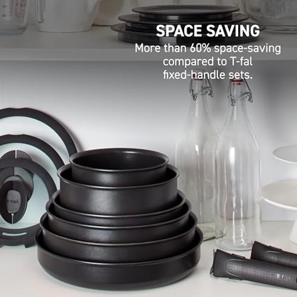 T-fal Ingenio Expertise Non Stick Cookware Set 10 Piece, Induction, Oven Broiler Safe 500F, Stackable Cookware, Pots and Pans Set, RV, Camping, Frying Pans, Dishwasher Safe, Detach
