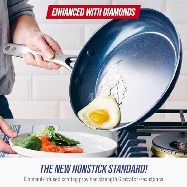 Blue Diamond Cookware Diamond Infused Ceramic Nonstick 20 Piece Cookware Bakeware Pots and Pans Set, PFAS-Free, Dishwasher Safe, Oven Safe, Blue