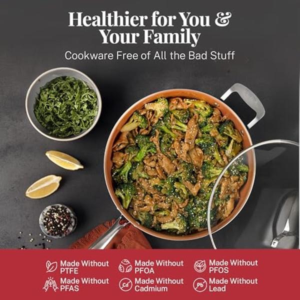 Gotham Steel 20 Pc Pots and Pans Set Nonstick Cookware + Bakeware Set, Complete Ceramic for Kitchen, Non Stick with Lids, Dishwasher / Oven Safe, Toxic - Red