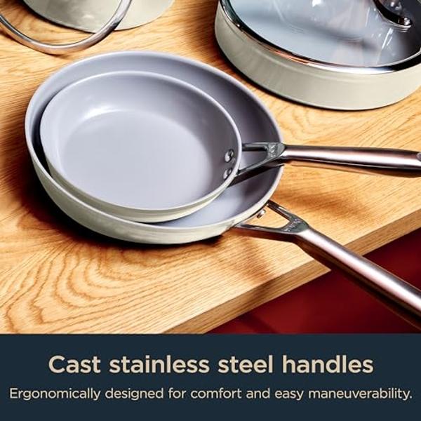 Ninja Ceramic Pro 10-Piece Cookware Set, Non-Stick Pots & Pans Set with Glass Lids, PTFE Free, Ceramic Coated, Oven Safe, All Stovetops & Induction Compatible, Stone, CW39010ST