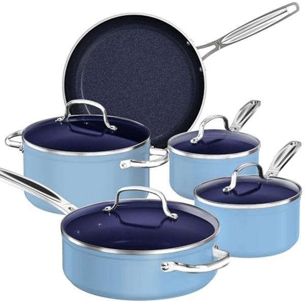GreenLife Soft Grip 16 Piece Cookware Set, Non-Toxic PFAS-Free Ceramic Nonstick, Frying, Sauce, Saute, Utensils, Glass Lids, Stay-Cool Handles, Wobble Free, Dishwasher & Oven Safe,