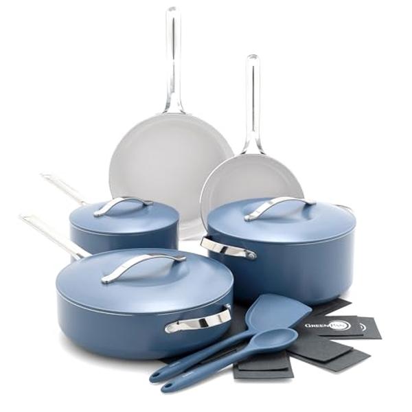Paris Hilton Epic Nonstick Pots and Pans Set, Multi-layer Nonstick Coating, Tempered Glass Lids, Soft Touch, Stay Cool Handles, Made without PFOA, Dishwasher Safe Cookware Set, 12-