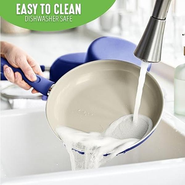 GreenLife Sandstone Healthy Ceramic Nonstick, 15 Piece Kitchen Cookware Pots and Frying Sauce Pans Set, PFAS- Free, Dishwasher Safe, Blue