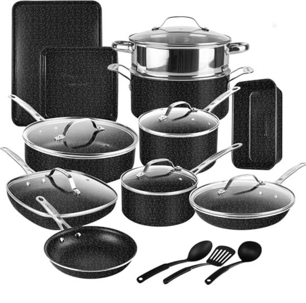 GRANITESTONE 20 Pc Kitchen Pots and Pans Set Non Stick Cookware Set, Kitchen Granite Nonstick Cookware Sets, Diamond Coated Non Toxic Cookware Set, Oven & Dishwasher Safe