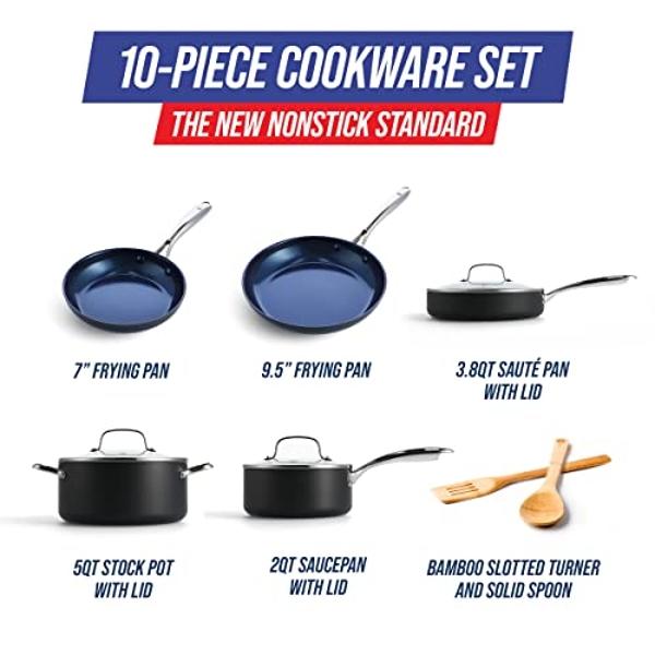 Blue Diamond Cookware Hard Anodized Ceramic Nonstick, 10 Piece Cookware Pots and Pans Set, Non-Toxic PFAS and PFOA-Free, Dishwasher and Oven Safe, Durable, Even Heating, Metal Uten