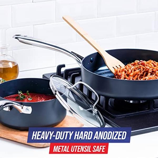 Blue Diamond Cookware Hard Anodized Ceramic Nonstick, 10 Piece Cookware Pots and Pans Set, Non-Toxic PFAS and PFOA-Free, Dishwasher and Oven Safe, Durable, Even Heating, Metal Uten