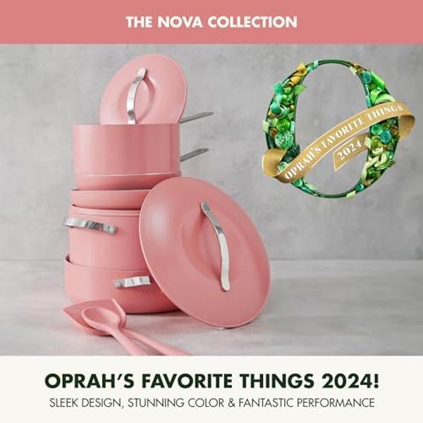 GreenPan Nova 10-Piece Cookware Pots and Pans Set, Oprah’s Favorite Things 2024, PFAS-Free Ceramic Nonstick, Fry, Sauté, Stockpot, Utensils, Lids, Induction Suitable, Dishwasher, O