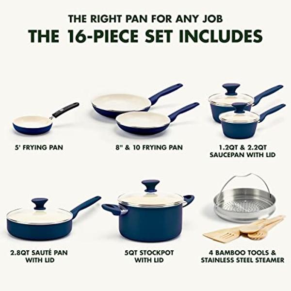 Blue Diamond Cookware Hard Anodized Ceramic Nonstick, 10 Piece Cookware Pots and Pans Set, Non-Toxic PFAS and PFOA-Free, Dishwasher and Oven Safe, Durable, Even Heating, Metal Uten