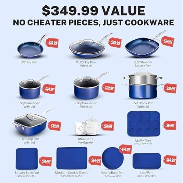 Gotham Steel 20 Pc Pots and Pans Set Nonstick Cookware + Bakeware Set, Complete Ceramic for Kitchen, Non Stick with Lids, Dishwasher / Oven Safe, Toxic - Red