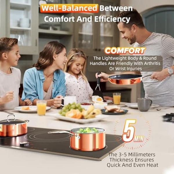 Deluxe DUXANO 14PC Healthy Pots and Pan With 9H Anti-scratch Coating, 2-Layer Non-Stick Ceramic&PFAS Free, Sensitively&Evenly Induction Cooking, Enhanced Flavor with Infrared Cookw