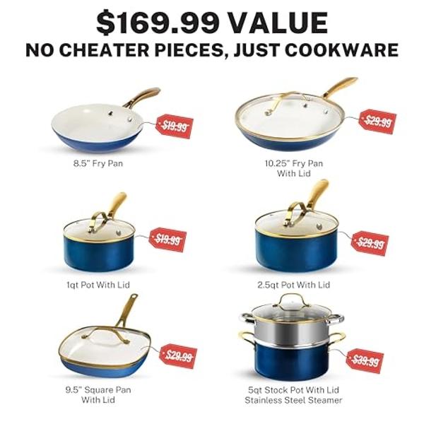 GOTHAM STEEL 12 Pc Ceramic Cookware Set Nonstick, Pots and Pans Set Non Stick for Kitchen with Frying Pan, Sauce Pan, Pots and Pans for Cooking, Non Toxic Cookware Sets, Oven and D