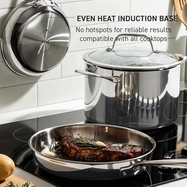 T-fal Pro Tri-Ply Stainless Steel Cookware Set 3 Piece, Induction Compatible, Oven Safe 500F, Fast & Even Heat, Professional Quality & Durability, Pots & Pans Set, Fry Pan Set, Dis