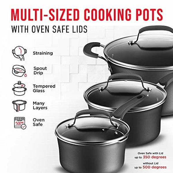 T-fal Specialty Nonstick Fry Pan Set 3 Piece, 8, 9.5, 11 Inch, Oven Broiler Safe 350F, Cookware, Pots and Pans Set Non Stick, Kitchen Frying Pans, Skillets, Durable, Dishwasher, Bl