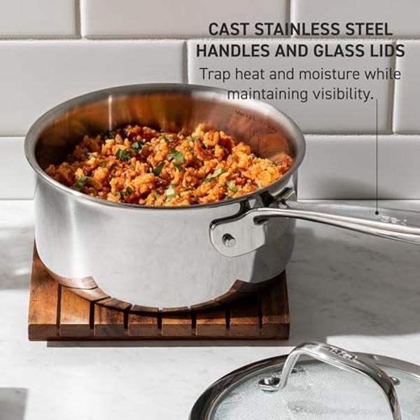 T-fal Pro Tri-Ply Stainless Steel Cookware Set 13 Piece, Induction Compatible Oven Safe 500F, Lids 350F, Fast & Even Heat, Professional Quality & Durability, Pots and Pans Set, Dis