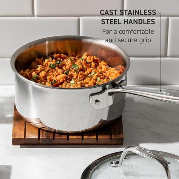 T-fal Pro Tri-Ply Stainless Steel Cookware Set 3 Piece, Induction Compatible, Oven Safe 500F, Fast & Even Heat, Professional Quality & Durability, Pots & Pans Set, Fry Pan Set, Dis