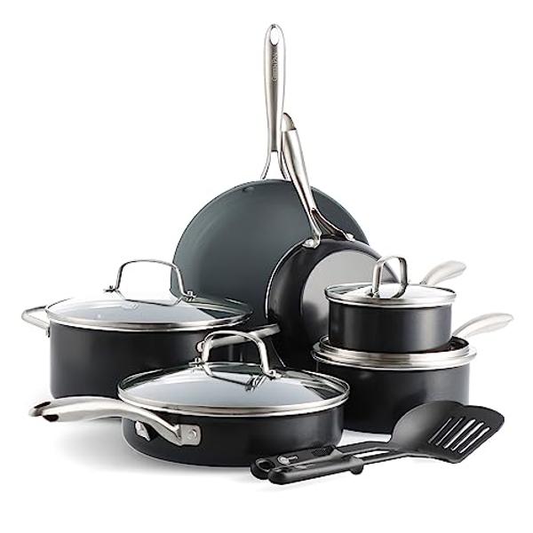 T-fal Ingenio Expertise Non Stick Cookware Set 10 Piece, Induction, Oven Broiler Safe 500F, Stackable Cookware, Pots and Pans Set, RV, Camping, Frying Pans, Dishwasher Safe, Detach