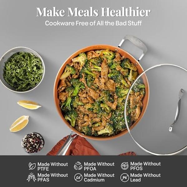 Deluxe DUXANO 14PC Healthy Pots and Pan With 9H Anti-scratch Coating, 2-Layer Non-Stick Ceramic&PFAS Free, Sensitively&Evenly Induction Cooking, Enhanced Flavor with Infrared Cookw