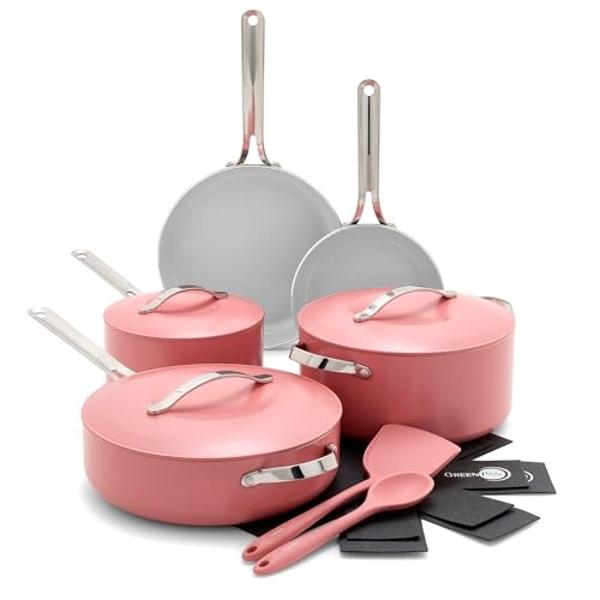 GreenPan Nova 10-Piece Cookware Pots and Pans Set, Oprah’s Favorite Things 2024, PFAS-Free Ceramic Nonstick, Fry, Sauté, Stockpot, Utensils, Lids, Induction Suitable, Dishwasher, O