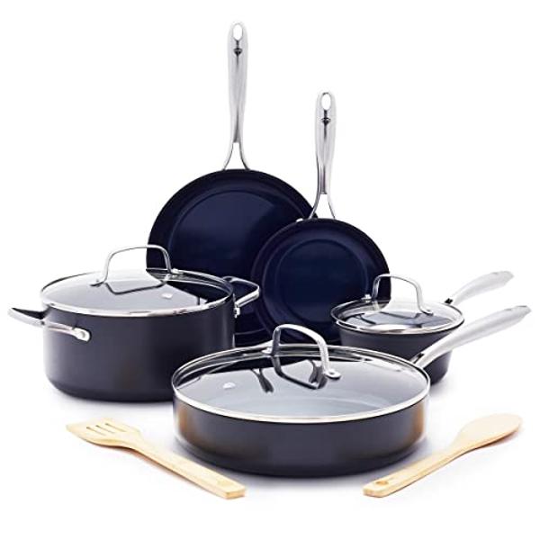 Blue Diamond Cookware Hard Anodized Ceramic Nonstick, 10 Piece Cookware Pots and Pans Set, Non-Toxic PFAS and PFOA-Free, Dishwasher and Oven Safe, Durable, Even Heating, Metal Uten