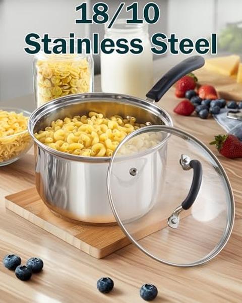 Cook N Home Stainless Steel Cookware Sets 10-Piece, Pots and Pans Kitchen Cooking Set with Stay-Cool Handles, Dishwasher Safe, Silver