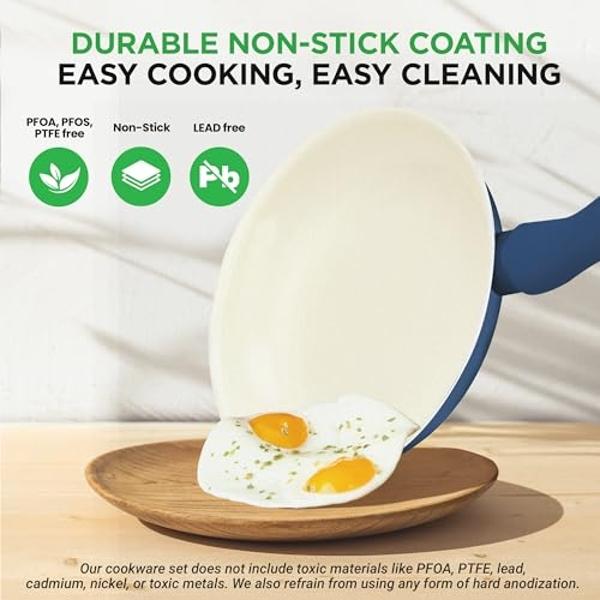 Paris Hilton Epic Nonstick Pots and Pans Set, Multi-layer Nonstick Coating, Tempered Glass Lids, Soft Touch, Stay Cool Handles, Made without PFOA, Dishwasher Safe Cookware Set, 12-