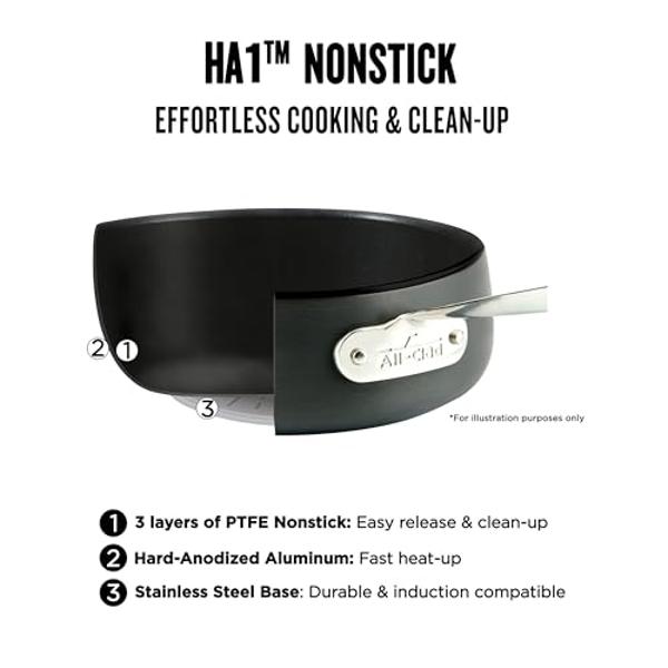 All-Clad HA1 Hard Anodized Nonstick Cookware Set 10 Piece Induction Oven Broiler Safe 500F, Lid Safe 350F Pots and Pans Black