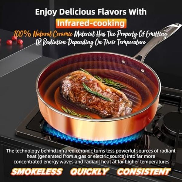 Deluxe DUXANO 14PC Healthy Pots and Pan With 9H Anti-scratch Coating, 2-Layer Non-Stick Ceramic&PFAS Free, Sensitively&Evenly Induction Cooking, Enhanced Flavor with Infrared Cookw