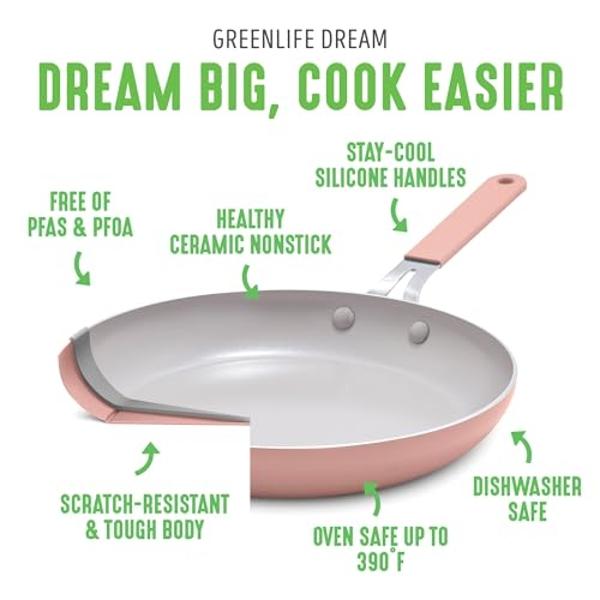 GreenLife 10-Piece Ceramic Nonstick Cookware Set, Dishwasher & Oven Safe, Silicone Stay-Cool Handles, PFAS-Free Ceramic Coated Pots and Pans with Lids, Healthy Kitchen Cooking Set,