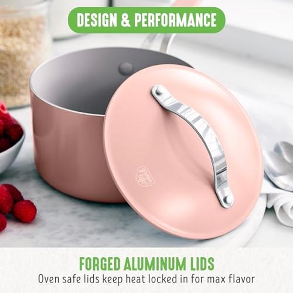 GreenLife 10-Piece Ceramic Nonstick Cookware Set, Dishwasher & Oven Safe, Silicone Stay-Cool Handles, PFAS-Free Ceramic Coated Pots and Pans with Lids, Healthy Kitchen Cooking Set,