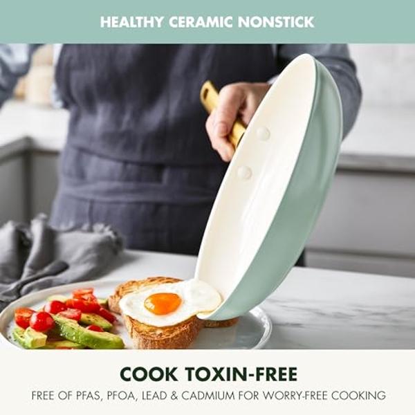 GreenPan Reserve Hard Anodized Healthy Ceramic Nonstick 10 Piece Cookware Pots and Pans Set, Gold-Tone Stainless Steel Handles, PFAS & PFOA-Free, Dishwasher Safe, Oven & Broiler Sa