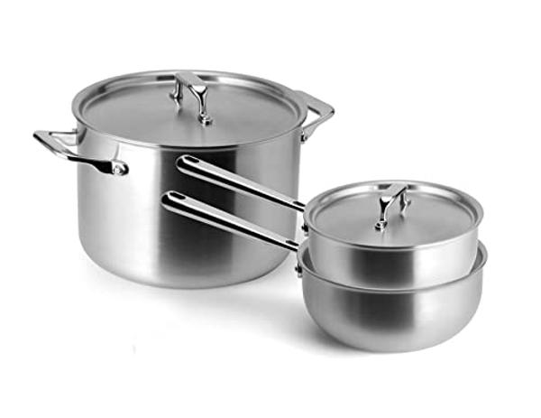 Misen 5-Ply Stainless Steel Cookware Set - Versatile, Dishwasher Safe - 9-Piece Set - 10" Skillet, 12" Skillet, 3 QT Saute Pan & 6 QT Rondeau + Lids, 2 QT & 3 QT Saucier + Lids, 8 