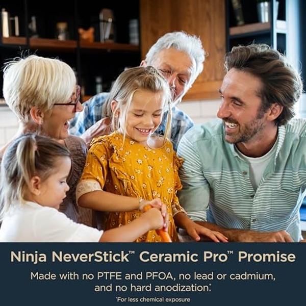 Ninja Ceramic Pro 11-Piece Cookware Set, Non-Stick Pots & Pans Set with Glass Lids, PTFE Free, Ceramic Coated, Oven Safe, All Stovetops & Induction Compatible, Midnight Blue, CW390