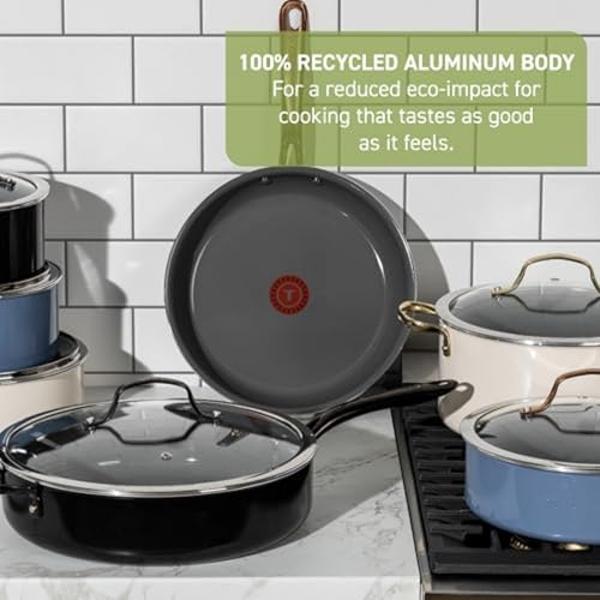 T-fal Preserve Ceramic, Ceramic Non Stick Cookware Set 13 Piece, Oven Broiler Safe 350F, Kitchen Cookware Set w/Frypans, Saucepans, Sautepan, Dutch Oven, Lids, Pan Protectors, Pots