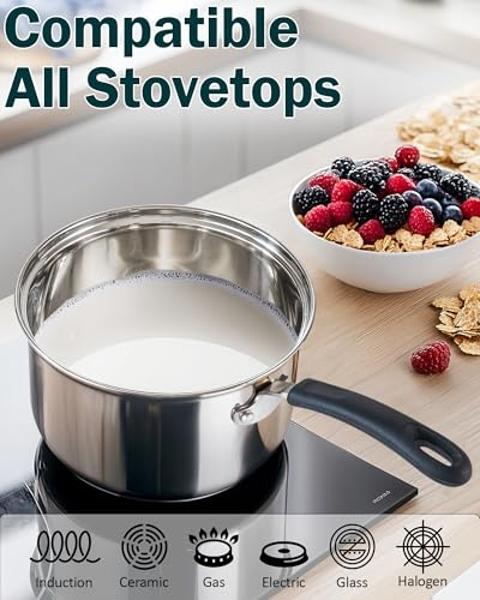 Cook N Home Stainless Steel Cookware Sets 10-Piece, Pots and Pans Kitchen Cooking Set with Stay-Cool Handles, Dishwasher Safe, Silver