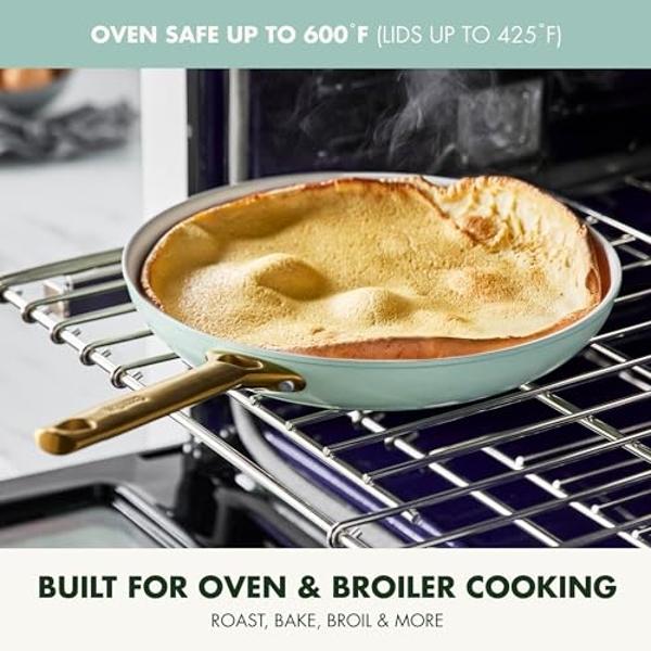 GreenPan Reserve Hard Anodized Healthy Ceramic Nonstick 10 Piece Cookware Pots and Pans Set, Gold-Tone Stainless Steel Handles, PFAS & PFOA-Free, Dishwasher Safe, Oven & Broiler Sa